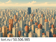 São Paulo urban skyline with apartment towers under hazy sky. Стоковая иллюстрация, иллюстратор Максим Гребешков / Фотобанк Лори