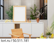 3D illustration, Mockup photo frame in living room, Interior of comfortable with luxury furniture and decorate in minimal style with houseplant in pot, rendering. Стоковое фото, агентство Ingram Publishing / Фотобанк Лори