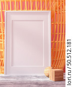 3D illustration, Mockup vertical photo frame on beautiful wall, decorate with uxury furniture at living room or lobby, hallway, rendering. Стоковое фото, агентство Ingram Publishing / Фотобанк Лори