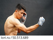 Muay Thai, The martial art of Thailand, The boxer’s rehearsal punching before the real fight on the stage It prepares the body for each boxing match. Стоковое фото, агентство Ingram Publishing / Фотобанк Лори