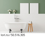 Bathroom with bathtub with picture frame mounted on the wall. Стоковое фото, агентство Ingram Publishing / Фотобанк Лори