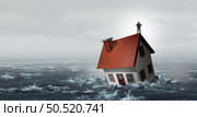 Housing market crisis and Home sales inflation or real estate trouble and residential problems concept or overvalued home prices economy as an inflationary financial loss with 3D render elements. Стоковое фото, агентство Ingram Publishing / Фотобанк Лори
