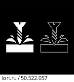Self-tapping screw is screwed into the material shavings scatter set icon white color vector illustration image simple solid fill outline contour line thin flat style. Self-tapping screw is screwed into the material shavings scatter set icon white color vector illustration image solid fill outline contour line thin flat style. Стоковая иллюстрация, агентство Ingram Publishing / Фотобанк Лори