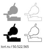 Miter saw bench steel cut off machine carpentry workshop concept set icon grey black color vector illustration image simple solid fill outline contour line thin flat style. Miter saw bench steel cut off machine carpentry workshop concept set icon grey black color vector illustration image solid fill outline contour line thin flat style. Стоковая иллюстрация, агентство Ingram Publishing / Фотобанк Лори
