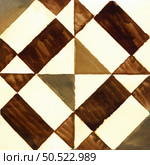 Watercolor illustration of portuguese ceramic tiles pattern. Single square tile. Стоковое фото, агентство Ingram Publishing / Фотобанк Лори