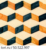 Watercolor illustration of portuguese ceramic tiles pattern. Single square tile. Стоковое фото, агентство Ingram Publishing / Фотобанк Лори