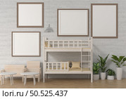 Bedroom with bunk bed and picture wall frame, 3d style. Стоковое фото, агентство Ingram Publishing / Фотобанк Лори