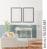 The living room is decorated with chairs, sofaand picture frames, 3D style. Стоковое фото, агентство Ingram Publishing / Фотобанк Лори