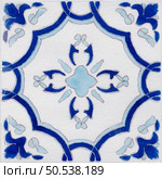 Watercolor illustration of portuguese ceramic tiles pattern. Single square tile. Стоковое фото, агентство Ingram Publishing / Фотобанк Лори