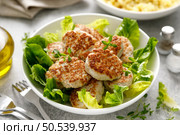 Chicken patties, cutlets with fresh salad. Стоковое фото, агентство Ingram Publishing / Фотобанк Лори