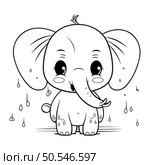 Cute cartoon elephant with raindrops. Vector illustration isolated on white background. Стоковая иллюстрация, агентство Ingram Publishing / Фотобанк Лори