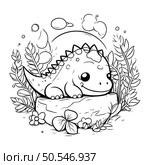 Cute stegosaurus dinosaur sitting on a log. Vector illustration. Стоковая иллюстрация, агентство Ingram Publishing / Фотобанк Лори