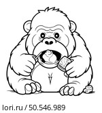 Black and White Cartoon Illustration of Gorilla or Monkey Mascot Character for Coloring Book. Стоковая иллюстрация, агентство Ingram Publishing / Фотобанк Лори