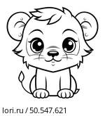 Black and White Cartoon Illustration of Cute Little Lion Animal Character Coloring Book. Стоковая иллюстрация, агентство Ingram Publishing / Фотобанк Лори
