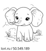 Coloring Page Outline Of Cute Cartoon Elephant Vector Illustration. Стоковая иллюстрация, агентство Ingram Publishing / Фотобанк Лори