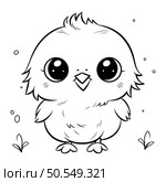 Cute little chick. Black and white vector illustration for coloring book. Стоковая иллюстрация, агентство Ingram Publishing / Фотобанк Лори