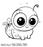 Black and white illustration of a cute cartoon caterpillar on a white background. Стоковая иллюстрация, агентство Ingram Publishing / Фотобанк Лори