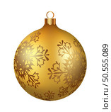 Christmas decoration golden glass ball with snowflakes ornate. Festive design element for the winter holidays, events, discounts, and sales. Vector illustration. Стоковая иллюстрация, агентство Ingram Publishing / Фотобанк Лори