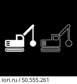 Sloopkraan building machine demolish wrecking ball crane truck set icon white color vector illustration image simple solid fill outline contour line thin flat style. Sloopkraan building machine demolish wrecking ball crane truck set icon white color vector illustration image solid fill outline contour line thin flat style. Стоковая иллюстрация, агентство Ingram Publishing / Фотобанк Лори