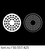 Sewer hatch manhole cover set icon white color vector illustration image simple solid fill outline contour line thin flat style. Sewer hatch manhole cover set icon white color vector illustration image solid fill outline contour line thin flat style. Стоковая иллюстрация, агентство Ingram Publishing / Фотобанк Лори