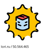 A stylized icon featuring a cube with a red top. representing a gift or reward. inside a yellow sunburst. This vibrant design is perfect for highlighting achievement. recognition. or a special occasion. Стоковая иллюстрация, агентство Ingram Publishing / Фотобанк Лори