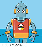 Friendly cartoon robot in the water. wearing a life preserver. Perfect for childrens books. educational materials. or websites about technology. Стоковая иллюстрация, агентство Ingram Publishing / Фотобанк Лори