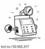 Hand drawn doodle illustration of a vintage radio with a dial and buttons. This retro inspired design is perfect for adding a touch of nostalgia to your projects. Стоковая иллюстрация, агентство Ingram Publishing / Фотобанк Лори