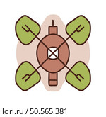 A stylized icon depicting a table with four chairs. represented as simple green leaves with forks. The design is perfect for representing social gatherings. dining. restaurants. and casual events. Стоковая иллюстрация, агентство Ingram Publishing / Фотобанк Лори