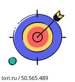 A colorful and modern illustration of an arrow hitting the bullseye of a target. symbolizing success. achievement. and goal attainment. Стоковая иллюстрация, агентство Ingram Publishing / Фотобанк Лори