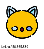 A cute and friendly cartoon cat with closed eyes. a red nose. and blue eyes. This icon is perfect for adding a touch of whimsy to designs for childrens products. social media. or websites. Стоковая иллюстрация, агентство Ingram Publishing / Фотобанк Лори