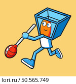 A fun and quirky cartoon character with a blue box on its head. holding a red ball. Perfect for childrens books. educational materials. or branding. Стоковая иллюстрация, агентство Ingram Publishing / Фотобанк Лори