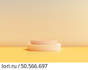 3D circular yellow podiums on a smooth yellow gradient floor and wall. Minimal design, product displays, mockups, and elegant showcases in a warm and vibrant style. Стоковая иллюстрация, агентство Ingram Publishing / Фотобанк Лори