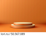 Vibrant orange 3D scene features cylindrical platforms and a dotted pattern background, contemporary product showcases, marketing visuals, and professional presentations. Стоковая иллюстрация, агентство Ingram Publishing / Фотобанк Лори