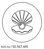 Pearl in seashell shell with pearlized inside open icon in circle round black color vector illustration image outline contour line thin style simple. Pearl in seashell shell with pearlized inside open icon in circle round black color vector illustration image outline contour line thin style. Стоковая иллюстрация, агентство Ingram Publishing / Фотобанк Лори