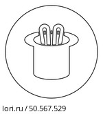 Hare ears in wizard’s hat wizard conjure cylinder bunny rabbit appearing trick concept icon in circle round black color vector illustration image outline contour line thin style simple. Hare ears in wizard’s hat wizard conjure cylinder bunny rabbit appearing trick concept icon in circle round black color vector illustration image outline contour line thin style. Стоковая иллюстрация, агентство Ingram Publishing / Фотобанк Лори
