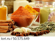 Composition with variety of spices on kitchen table. Стоковое фото, агентство Ingram Publishing / Фотобанк Лори