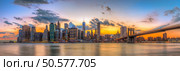 Brooklyn bridge and downtown New York City in beautiful sunset. Стоковое фото, агентство Ingram Publishing / Фотобанк Лори