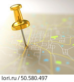 Pin stuck on a street map in a fictional city. Стоковое фото, агентство Ingram Publishing / Фотобанк Лори