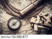 vintage still life with compass,sextant and spyglass . Стоковое фото, агентство Ingram Publishing / Фотобанк Лори