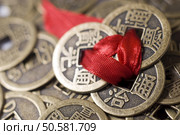 Antique bronze Chinese coins of close-up. Chinese coins. Стоковое фото, агентство Ingram Publishing / Фотобанк Лори