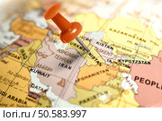Location Turkmenistan. Red pin on the map. Стоковое фото, агентство Ingram Publishing / Фотобанк Лори