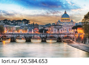 Tiber and St Peter Basilica in Vatican with rainbow, Rome. Стоковое фото, агентство Ingram Publishing / Фотобанк Лори