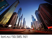  Sheikh Zayed Road in sunset time, Dubai, UAE. Стоковое фото, агентство Ingram Publishing / Фотобанк Лори