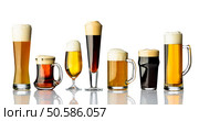 Different types of beer in glasses isolated on white background. Стоковое фото, агентство Ingram Publishing / Фотобанк Лори