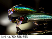 fishing lures close-up on a dark background. Стоковое фото, агентство Ingram Publishing / Фотобанк Лори