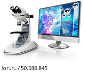 microscope and computer isolated on white background. genetic research. Стоковое фото, агентство Ingram Publishing / Фотобанк Лори