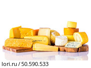 Hard Cheese, Soft Cheese, Blue Cheese isolated on white background. Стоковое фото, агентство Ingram Publishing / Фотобанк Лори
