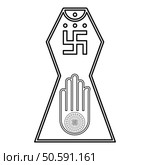 Symbol Jainism emblem Jain Prateek Chihna Hand Akhimsa Ahimsa arm religion Dharma Ahinsa Mahavir Jayanti contour outline line icon black color vector illustration image thin flat style simple. Symbol Jainism emblem Jain Prateek Chihna Hand Akhimsa Ahimsa arm religion Dharma Ahinsa Mahavir Jayanti contour outline line icon black color vector illustration image thin flat style. Стоковая иллюстрация, агентство Ingram Publishing / Фотобанк Лори