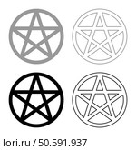 Pentakl Neopagan Wicca Pentacle Neo paganism sign five pointed star in circle inside round Pentagram magic symbol set icon grey black color vector illustration image simple solid fill outline contour line thin flat style. Pentakl Neopagan Wicca Pentacle Neo paganism sign five pointed star in circle inside round Pentagram magic symbol set icon grey black color vector illustration image solid fill outline contour line thin flat style. Стоковая иллюстрация, агентство Ingram Publishing / Фотобанк Лори