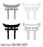Torri gate symbol Shinto Japanese Arch Asian Toria travel concept set icon grey black color vector illustration image simple solid fill outline contour line thin flat style. Torri gate symbol Shinto Japanese Arch Asian Toria travel concept set icon grey black color vector illustration image solid fill outline contour line thin flat style. Стоковая иллюстрация, агентство Ingram Publishing / Фотобанк Лори